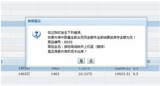在过账时发生下列错误， 在委外库中数量全部出完而金额未全部结算或金额为负！第1张