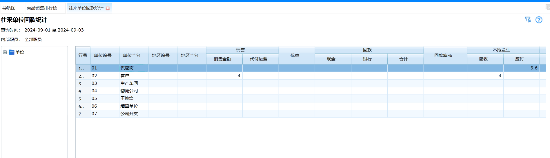 往来单位回款统计报表中的回款率是如何计算的呢？第1张